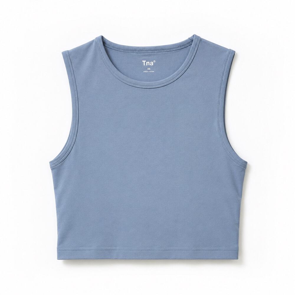 Tna by Aritzia Blue High Neck Cropped Active Tank Top | Size XS
